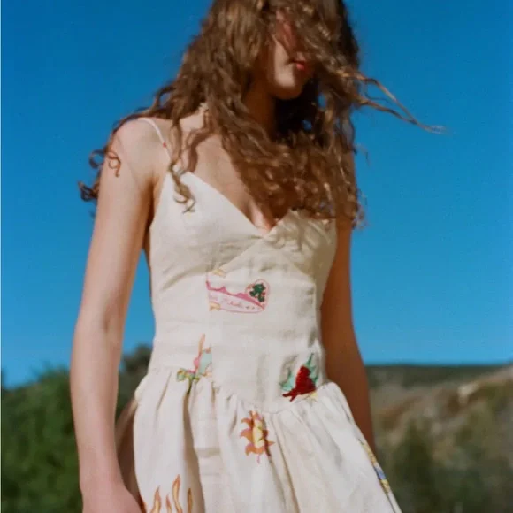 RHODE Sophie Linen Midi Dress Musical Print NWT Size 12 - Picture 14 of 16